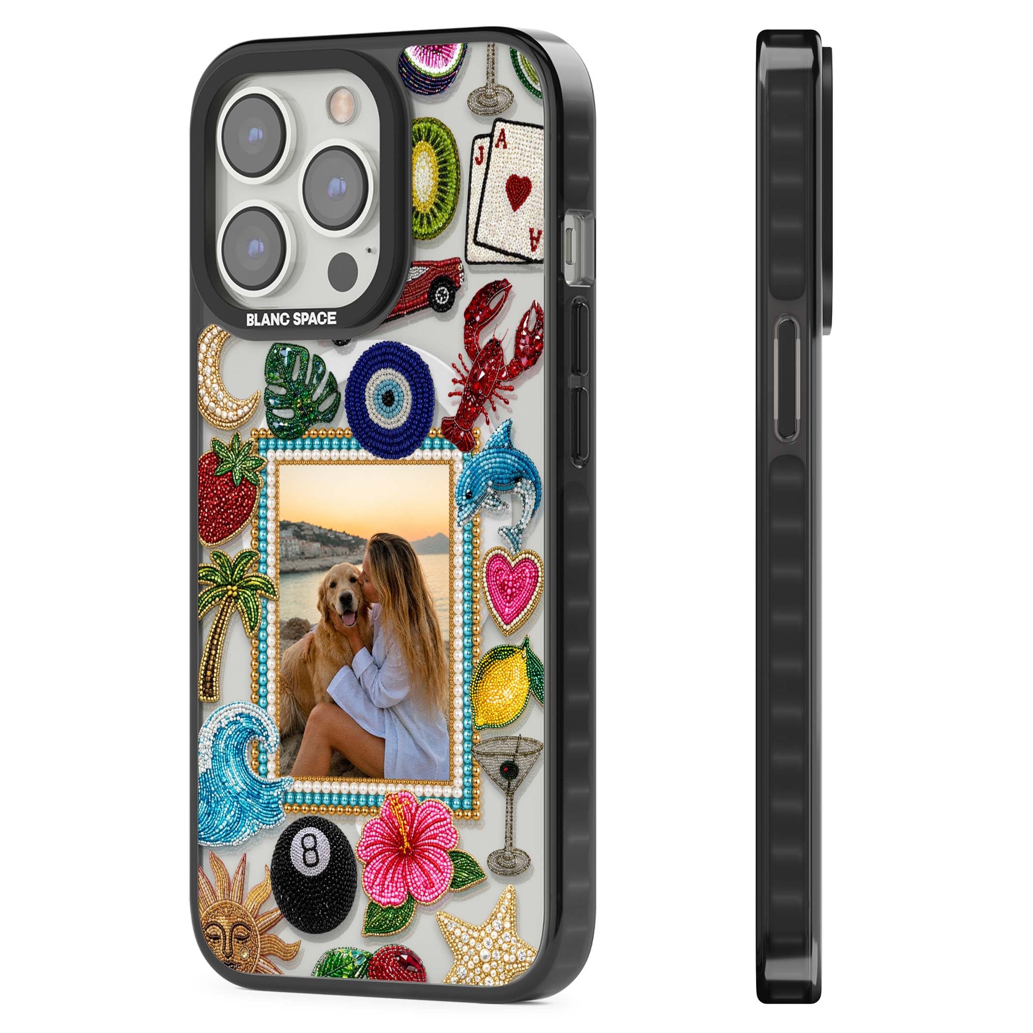 Beaded Photo coastal iPhone case | Black Impact Magsafe case for iPhone 13 Pro, iPhone 14 Pro, iPhone 15 Pro