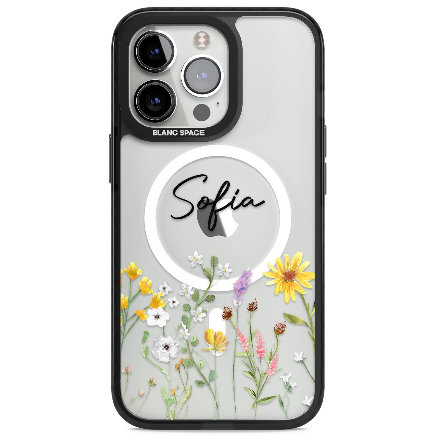 Personalised April Wildfowers Magsafe Black Impact Phone Case for iPhone 13 Pro, iPhone 14 Pro, iPhone 15 Pro