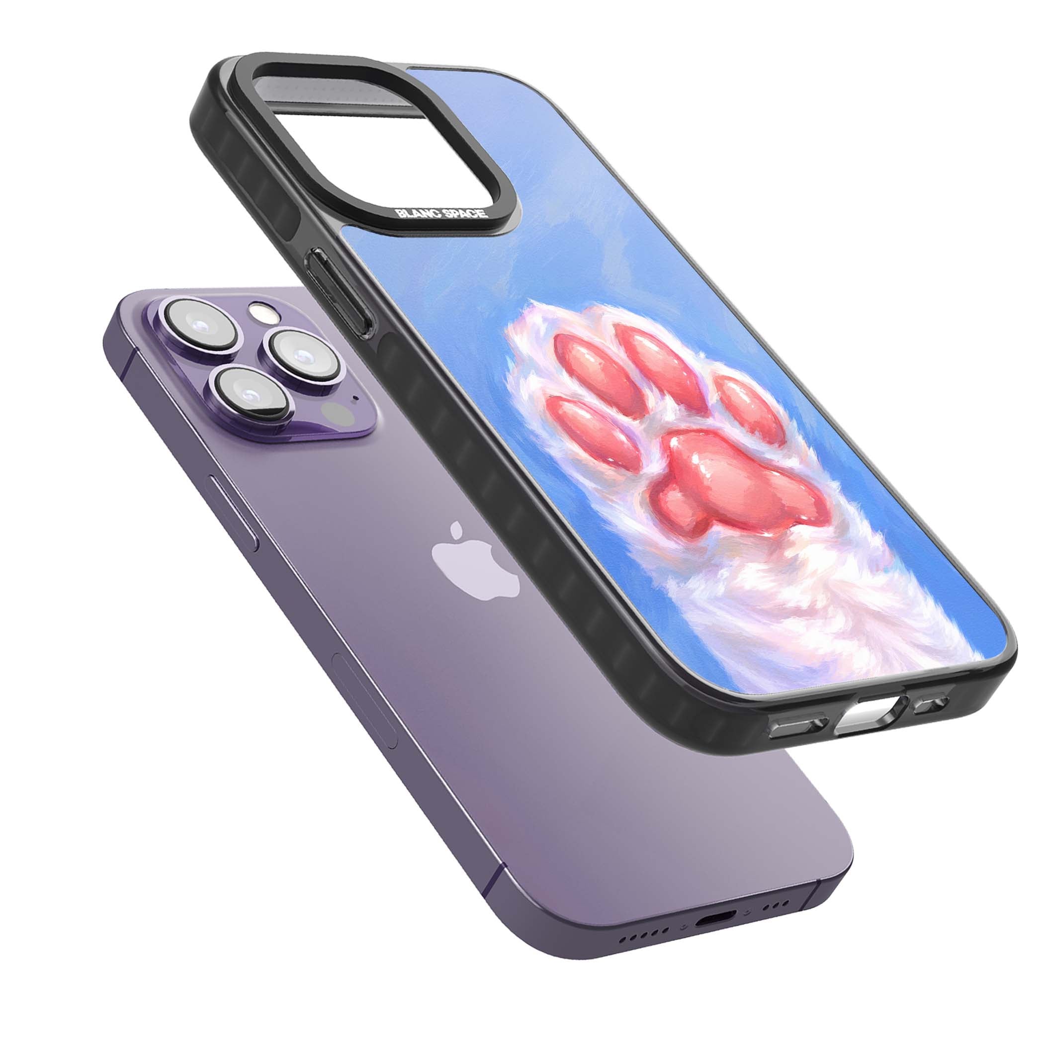 Soft White Paw cute iPhone case | Black Impact Magsafe case for iPhone 13 Pro, iPhone 14 Pro, iPhone 15 Pro