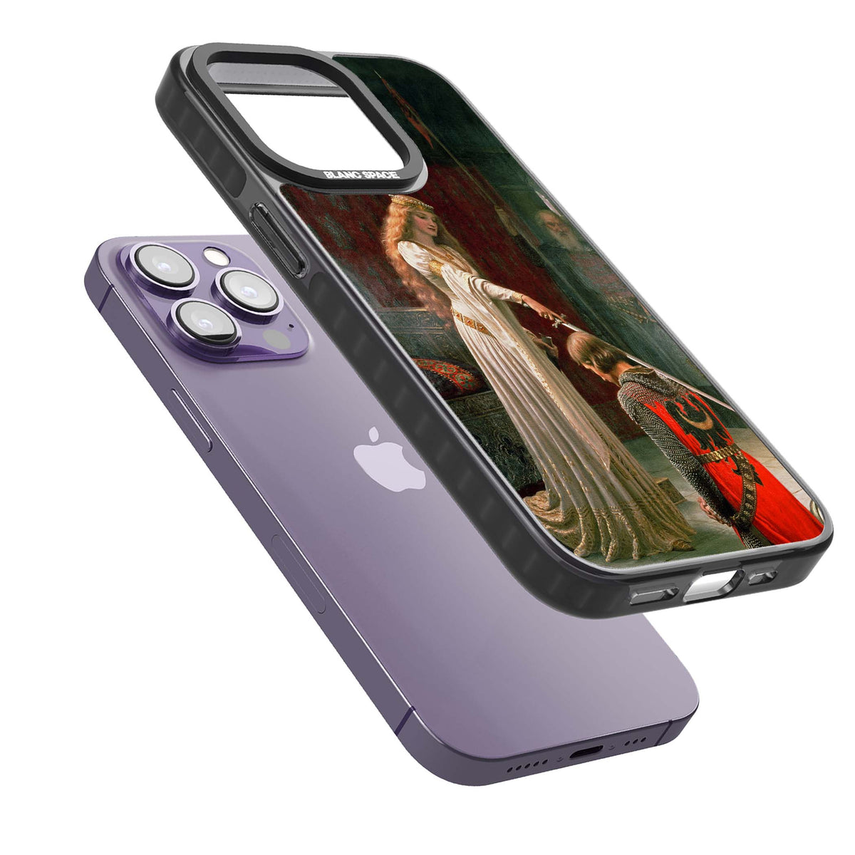 The Accolade renaissance art iPhone case featuring Edmund Blair Leighton's painting of a queen knighting a kneeling knight | Black Impact Magsafe case for iPhone 13 Pro, iPhone 14 Pro, iPhone 15 Pro