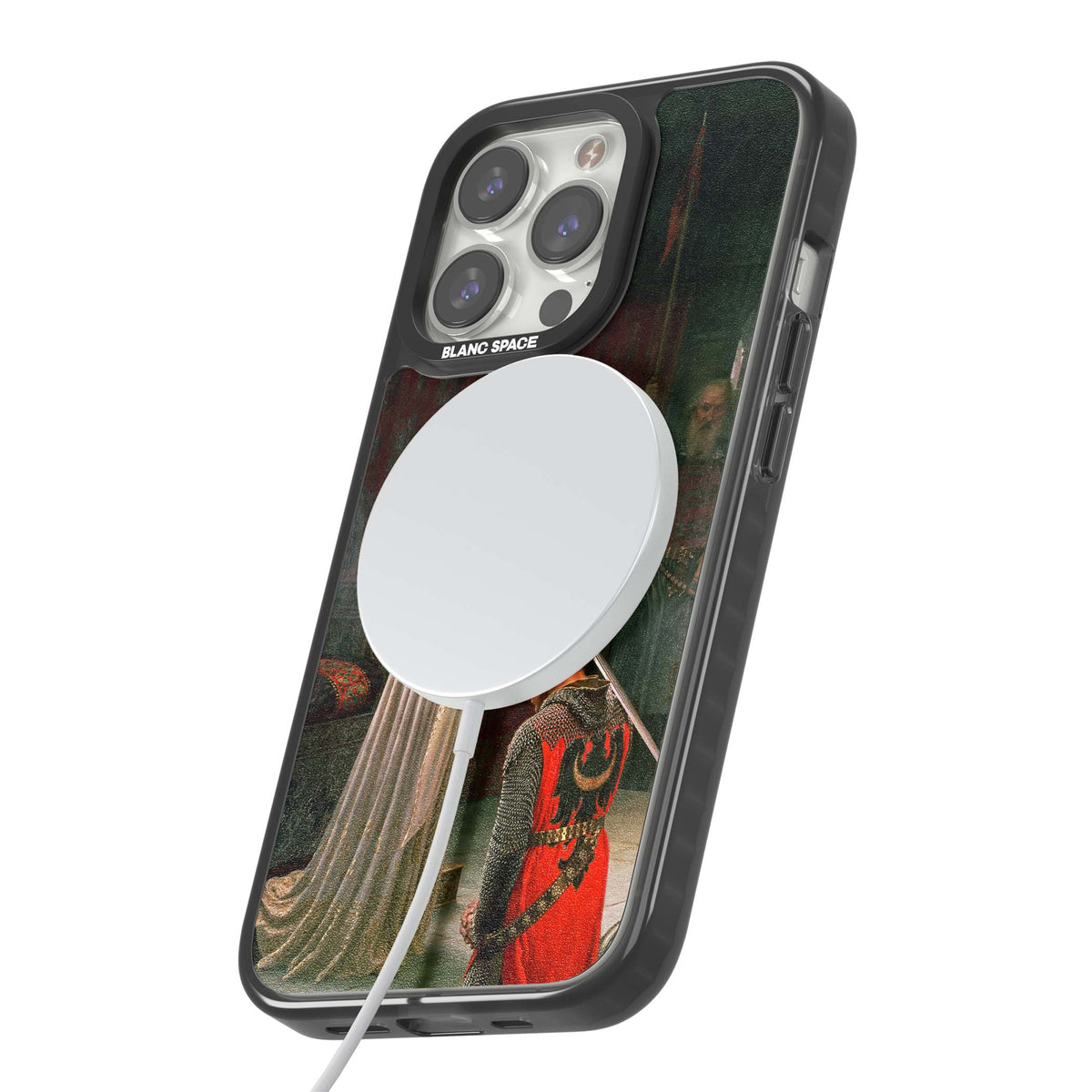 The Accolade renaissance art iPhone case featuring Edmund Blair Leighton's painting of a queen knighting a kneeling knight | Black Impact Magsafe case for iPhone 13 Pro, iPhone 14 Pro, iPhone 15 Pro