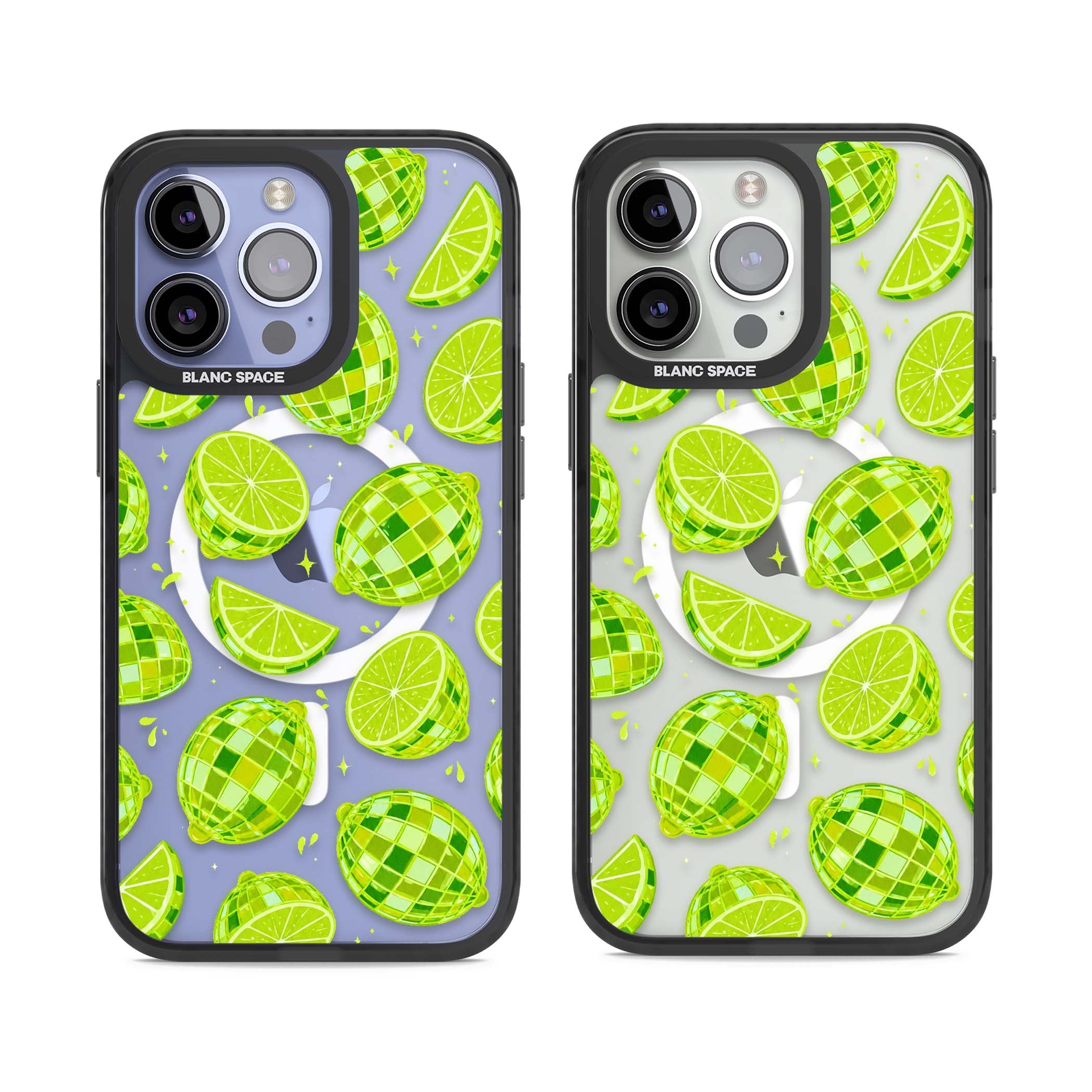 Disco Limes fruit aesthetic iPhone case featuring green disco balls, lime slices and citrus sparkles | Black Impact Magsafe case for iPhone 13 Pro, iPhone 14 Pro, iPhone 15 Pro