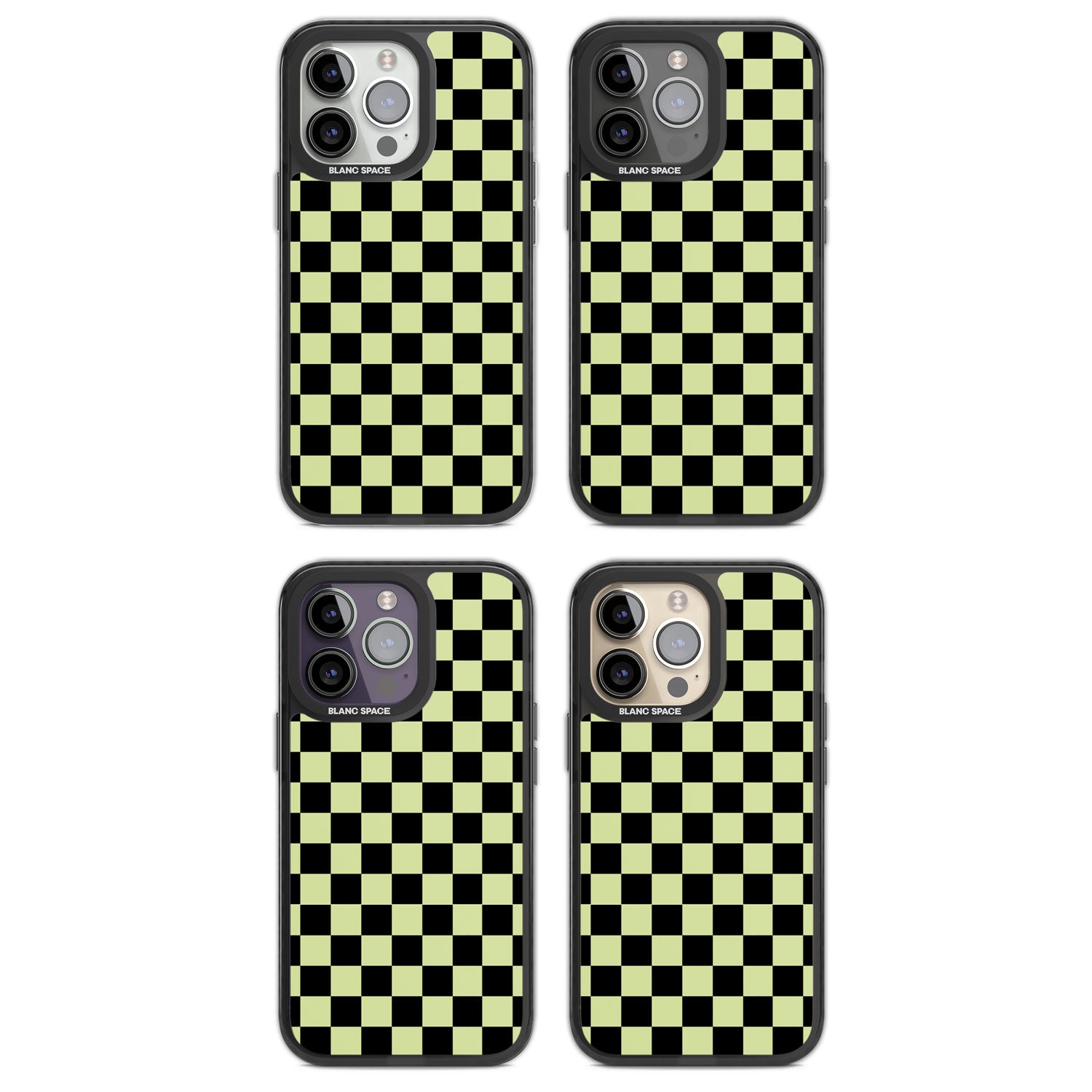 Black & Lime Check Magsafe Black Impact Phone Case for iPhone 13 Pro, iPhone 14 Pro, iPhone 15 Pro