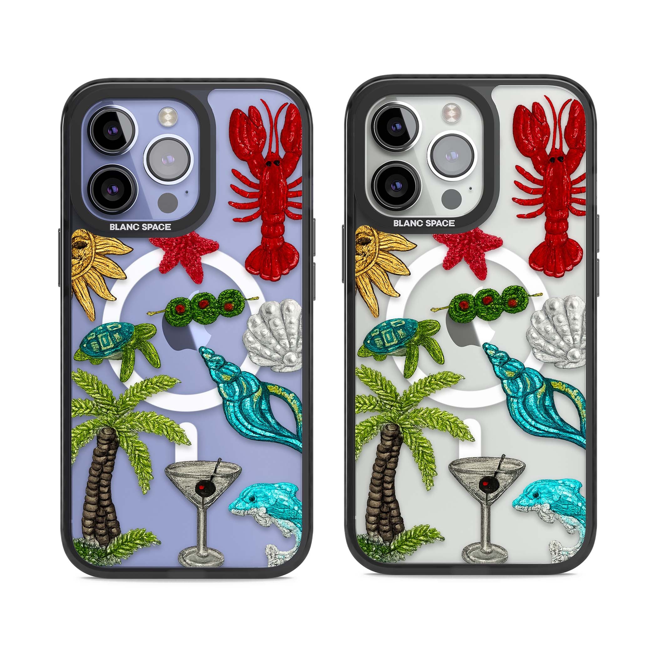 Painted Coastal Pattern coastal iPhone case | Black Impact Magsafe case for iPhone 13 Pro, iPhone 14 Pro, iPhone 15 Pro
