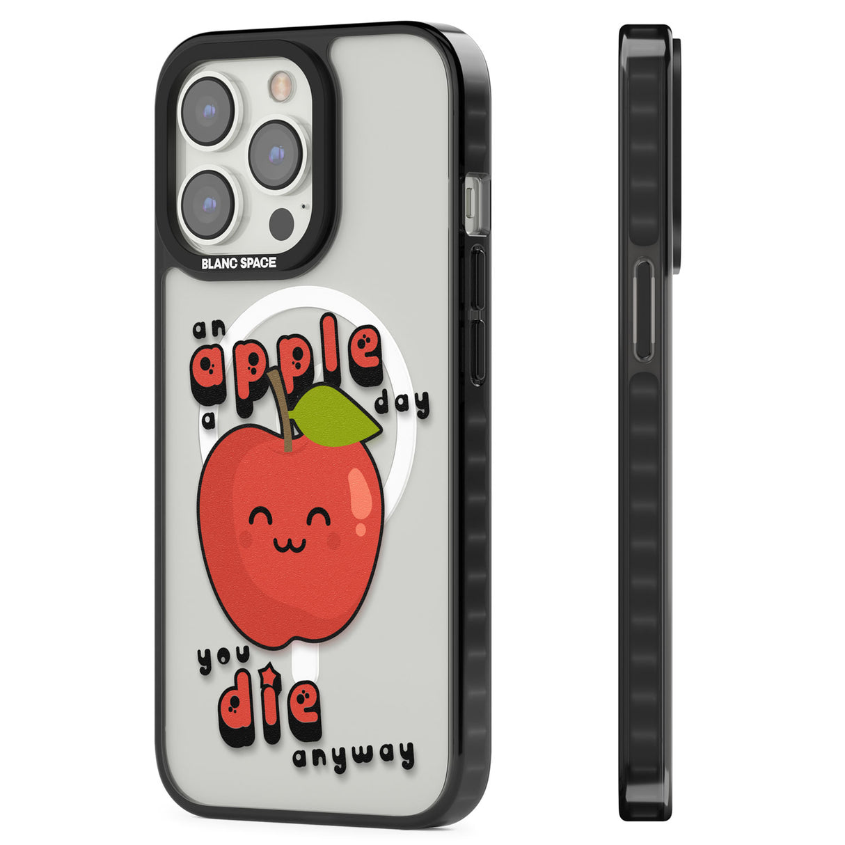 An Apple a Day Magsafe Black Impact Phone Case for iPhone 13 Pro, iPhone 14 Pro, iPhone 15 Pro