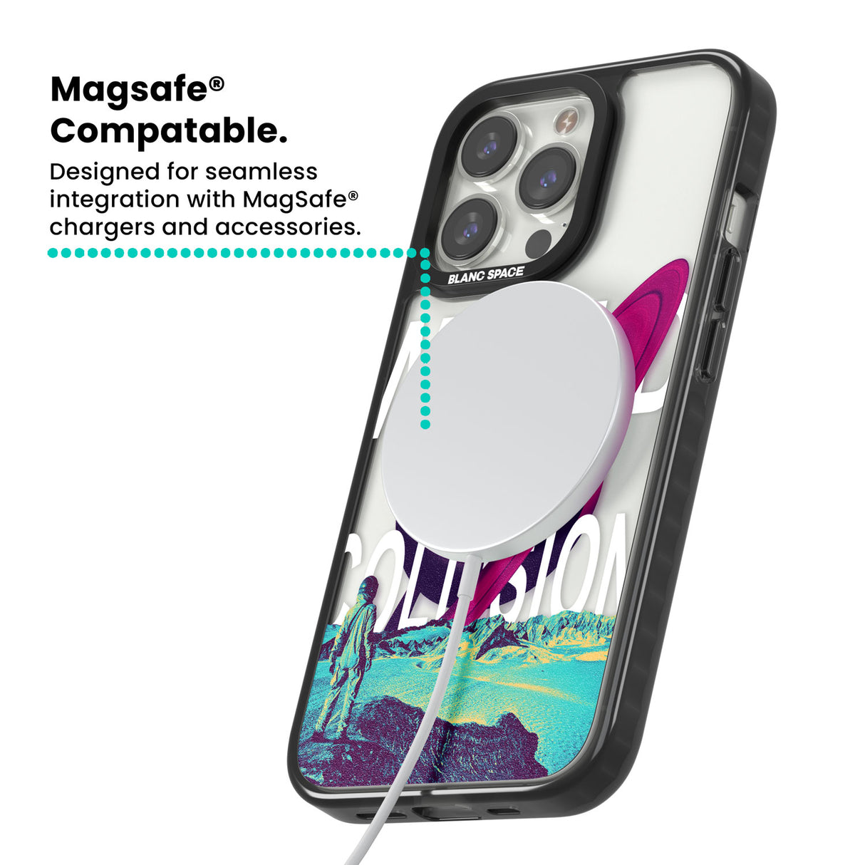 World Collision Magsafe Black Impact Phone Case for iPhone 13 Pro, iPhone 14 Pro, iPhone 15 Pro