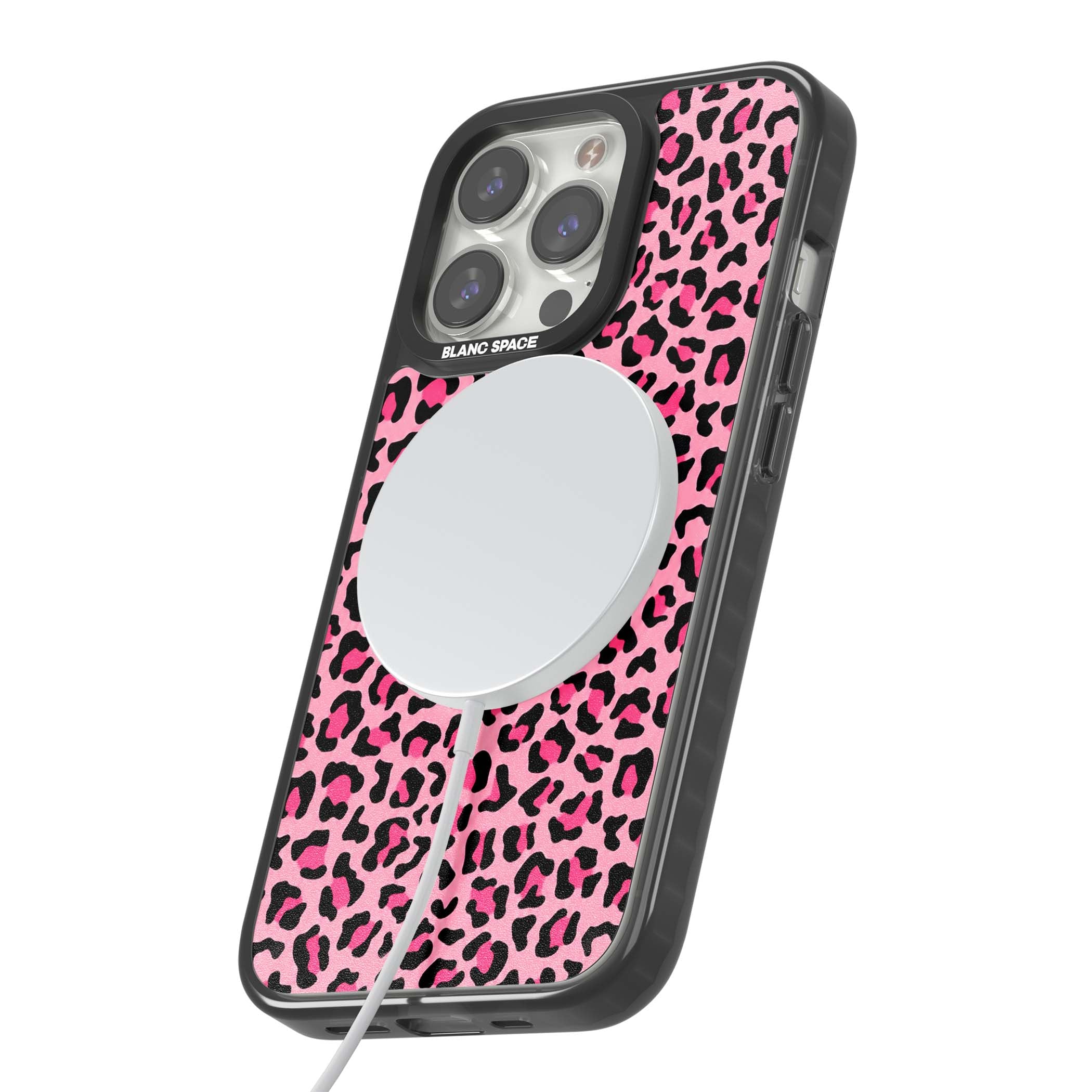 Pink Leopard baddie iPhone case | Black Impact Magsafe case for iPhone 13 Pro, iPhone 14 Pro, iPhone 15 Pro