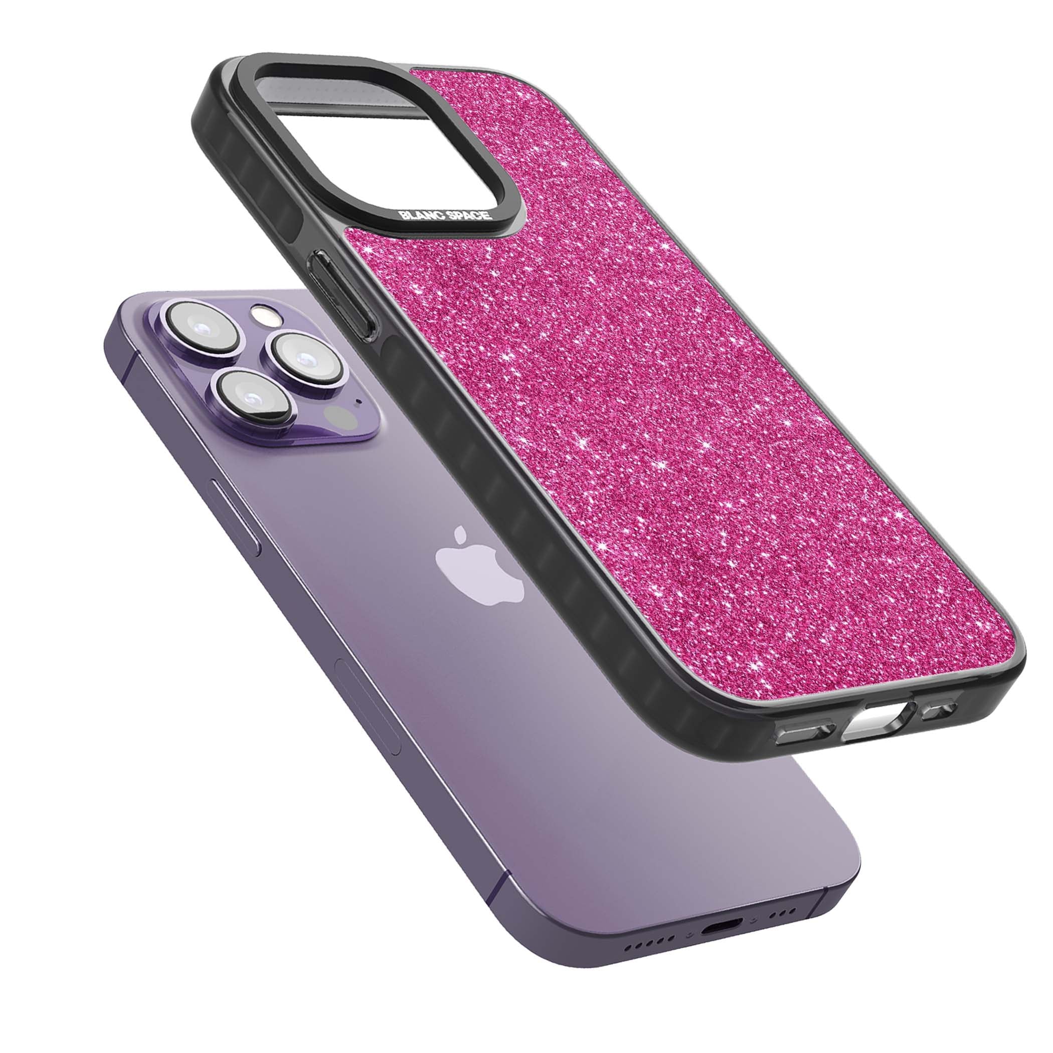 Pink Glitter Y2K iPhone case featuring hot pink glitter wallpaper with sparkle shimmer effect | Black Impact Magsafe case for iPhone 13 Pro, iPhone 14 Pro, iPhone 15 Pro