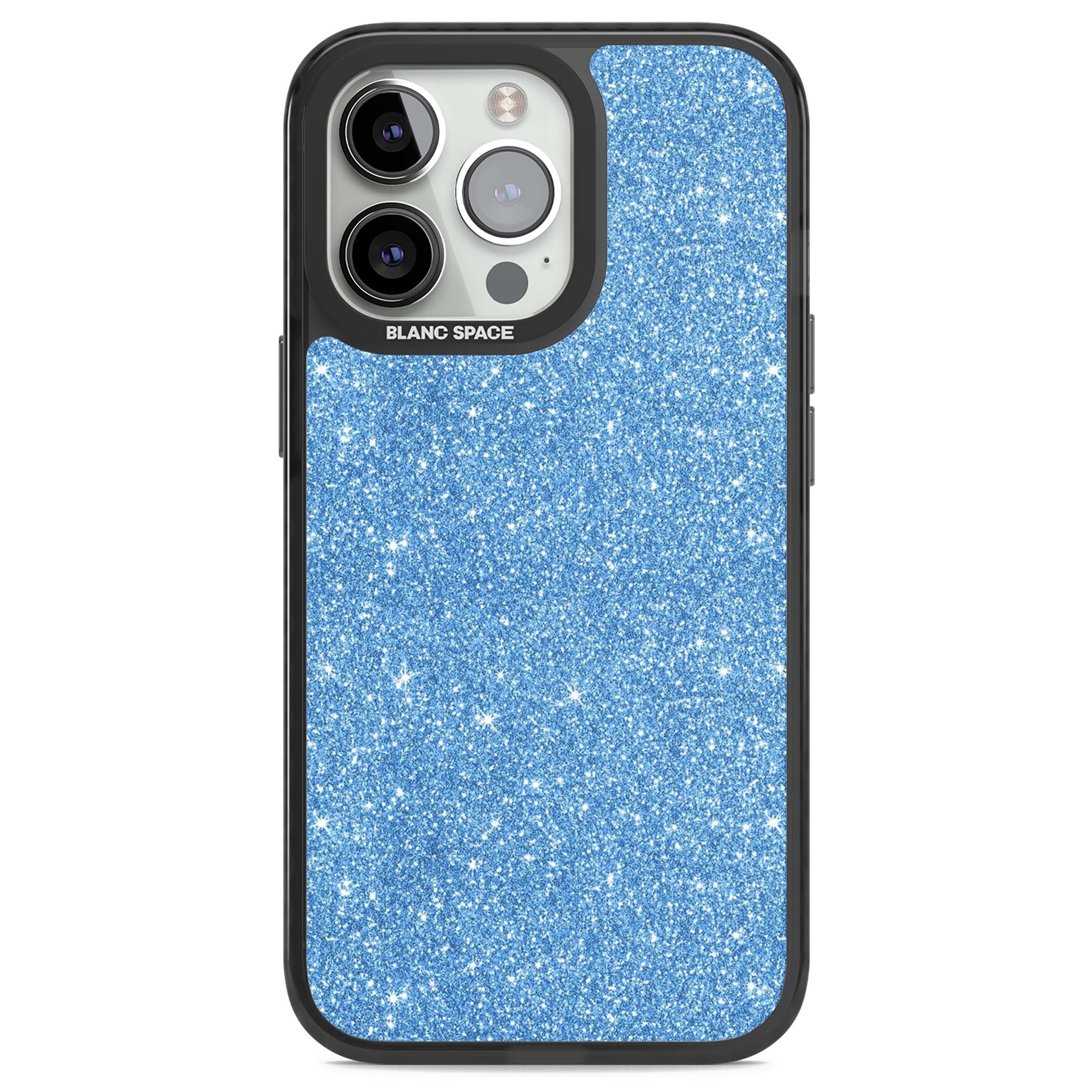 Blue Glitter blue glitter iPhone case featuring dense sparkling cerulean glitter with a glamorous shimmering finish | Black Impact Magsafe case for iPhone 13 Pro, iPhone 14 Pro, iPhone 15 Pro