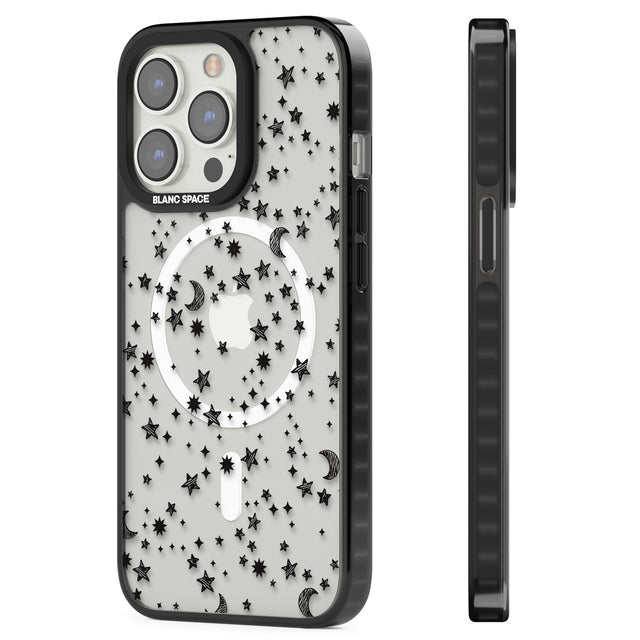 Black Cosmic Galaxy Pattern Magsafe Black Impact Phone Case for iPhone 13 Pro, iPhone 14 Pro, iPhone 15 Pro