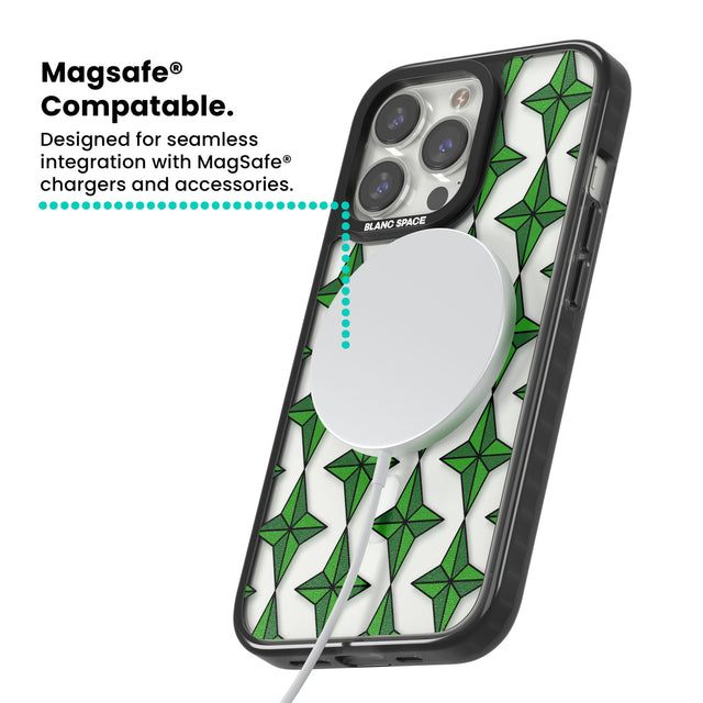 Emerald Stars Pattern (Clear) Magsafe Black Impact Phone Case for iPhone 13 Pro, iPhone 14 Pro, iPhone 15 Pro