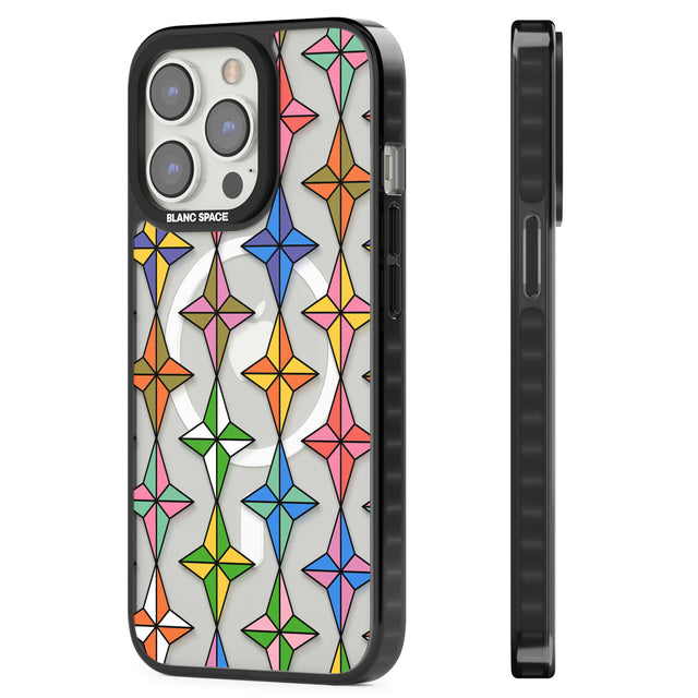 Multi Colour Stars Pattern Magsafe Black Impact Phone Case for iPhone 13 Pro, iPhone 14 Pro, iPhone 15 Pro