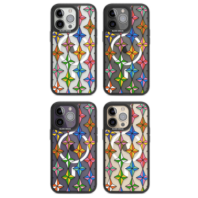 Multi Colour Stars Pattern Magsafe Black Impact Phone Case for iPhone 13 Pro, iPhone 14 Pro, iPhone 15 Pro