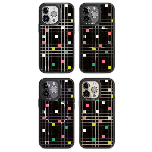 Vibrant Black Geometric Grid Magsafe Black Impact Phone Case for iPhone 13 Pro, iPhone 14 Pro, iPhone 15 Pro