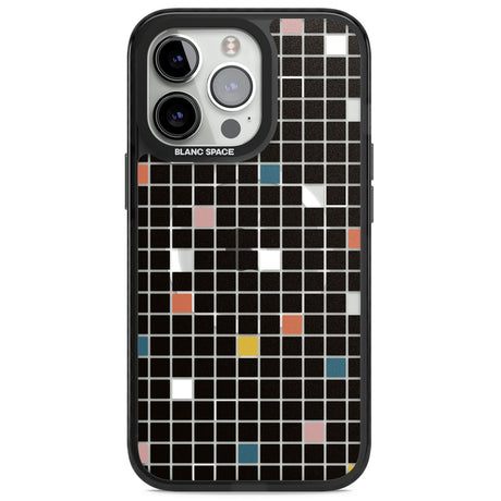 Earthtone Black Geometric Grid Magsafe Black Impact Phone Case for iPhone 13 Pro, iPhone 14 Pro, iPhone 15 Pro