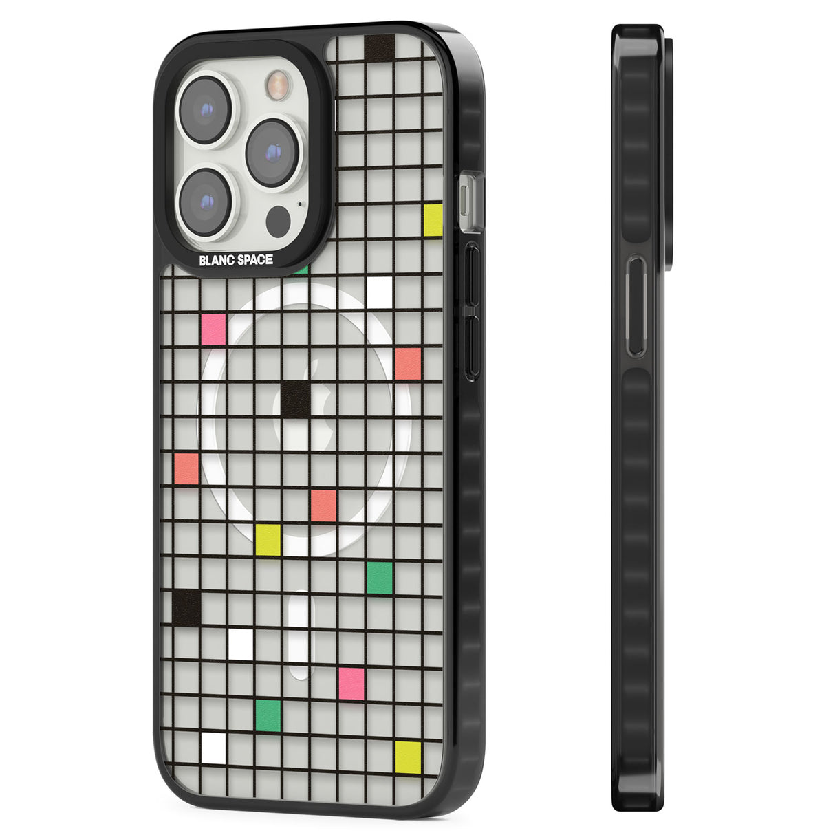 Vibrant Clear Geometric Grid Magsafe Black Impact Phone Case for iPhone 13 Pro, iPhone 14 Pro, iPhone 15 Pro