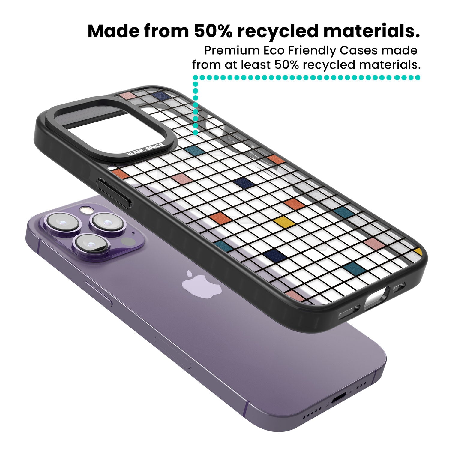 Earthtone Clear Geometric Grid Magsafe Black Impact Phone Case for iPhone 13 Pro, iPhone 14 Pro, iPhone 15 Pro