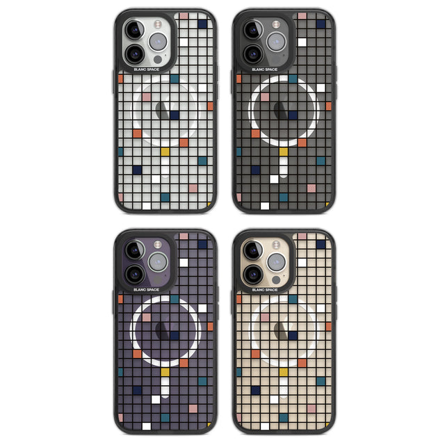 Earthtone Clear Geometric Grid Magsafe Black Impact Phone Case for iPhone 13 Pro, iPhone 14 Pro, iPhone 15 Pro