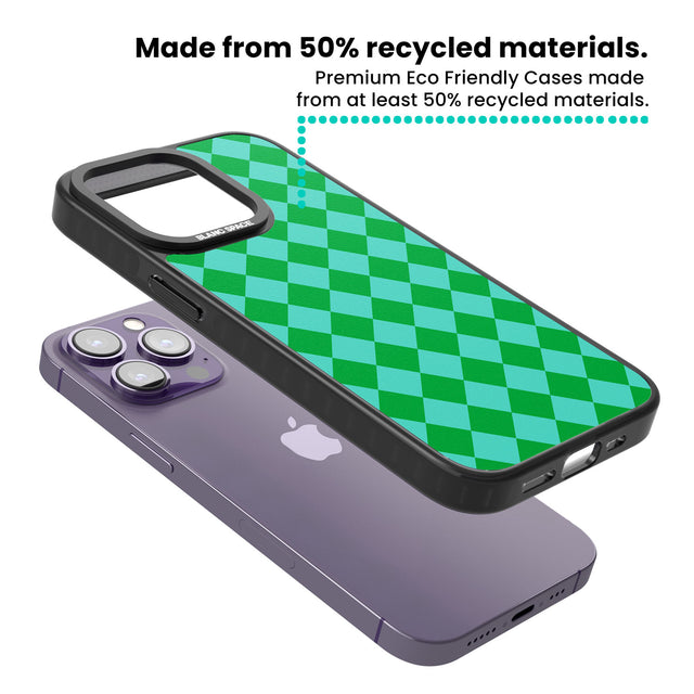 Retro Green Diamond Plaid Magsafe Black Impact Phone Case for iPhone 13 Pro, iPhone 14 Pro, iPhone 15 Pro