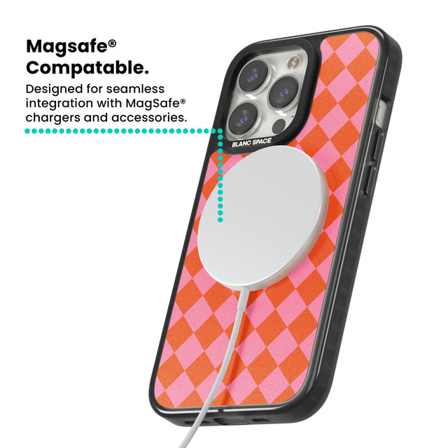 Retro Sunset Diamond Plaid Magsafe Black Impact Phone Case for iPhone 13 Pro, iPhone 14 Pro, iPhone 15 Pro