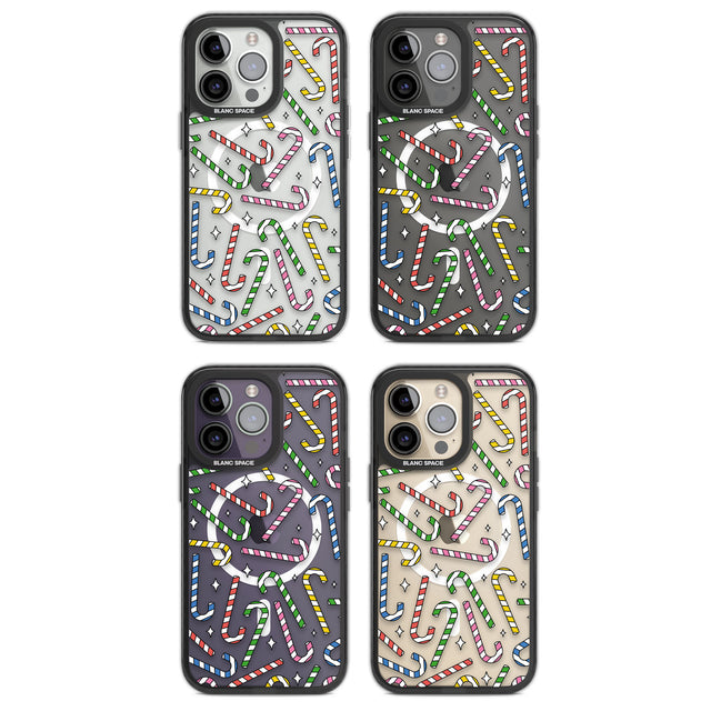 Colourful Stars & Candy Canes Magsafe Black Impact Phone Case for iPhone 13 Pro, iPhone 14 Pro, iPhone 15 Pro