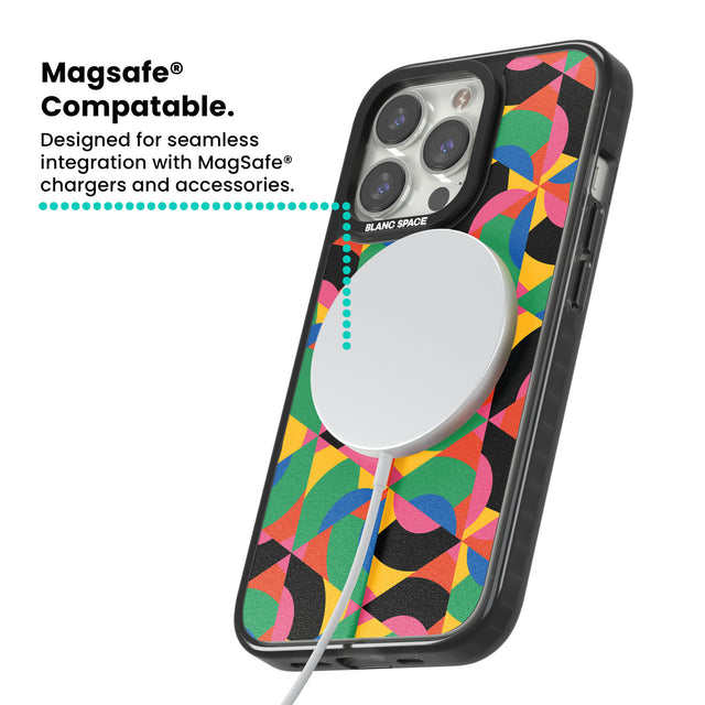 Abstract Carnival Magsafe Black Impact Phone Case for iPhone 13 Pro, iPhone 14 Pro, iPhone 15 Pro