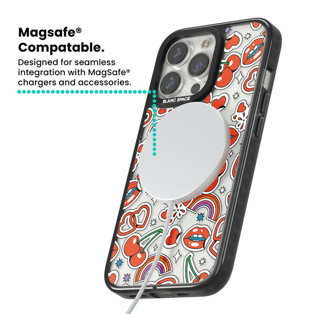 Red Sticker Pop Magsafe Black Impact Phone Case for iPhone 13 Pro, iPhone 14 Pro, iPhone 15 Pro
