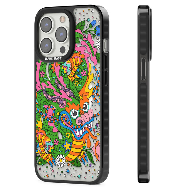 Psychedelic Jungle Dragon Magsafe Black Impact Phone Case for iPhone 13 Pro, iPhone 14 Pro, iPhone 15 Pro