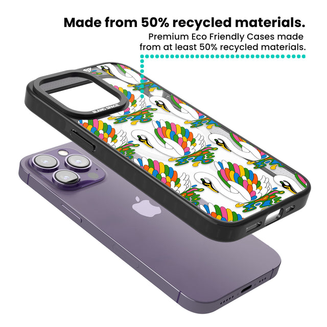 Colourful Swan Pattern Magsafe Black Impact Phone Case for iPhone 13 Pro, iPhone 14 Pro, iPhone 15 Pro