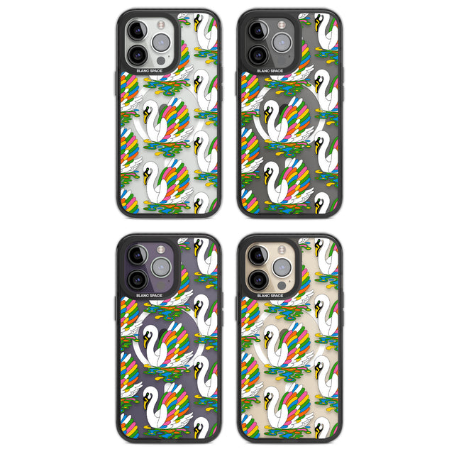 Colourful Swan Pattern Magsafe Black Impact Phone Case for iPhone 13 Pro, iPhone 14 Pro, iPhone 15 Pro