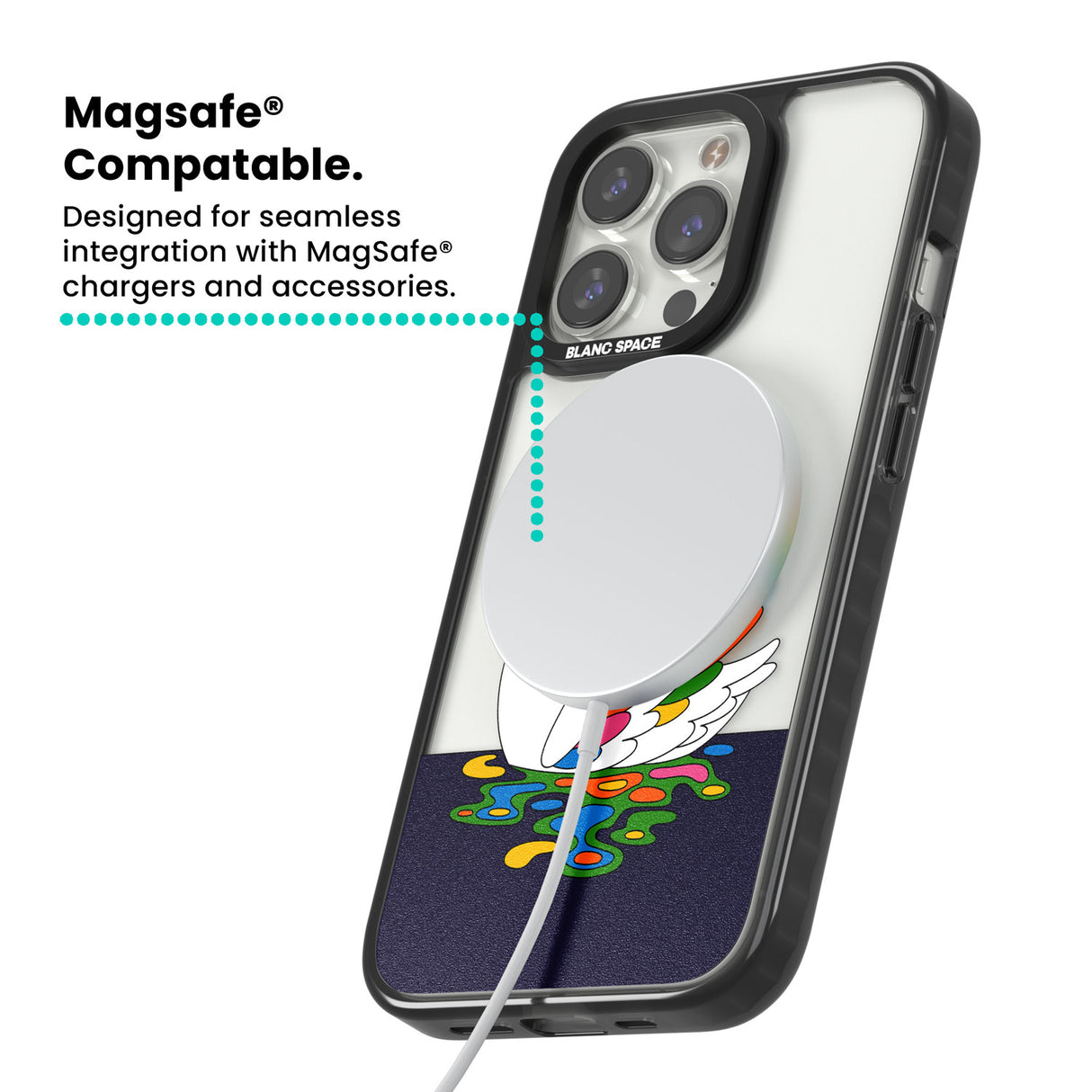 Serene Swan Magsafe Black Impact Phone Case for iPhone 13 Pro, iPhone 14 Pro, iPhone 15 Pro