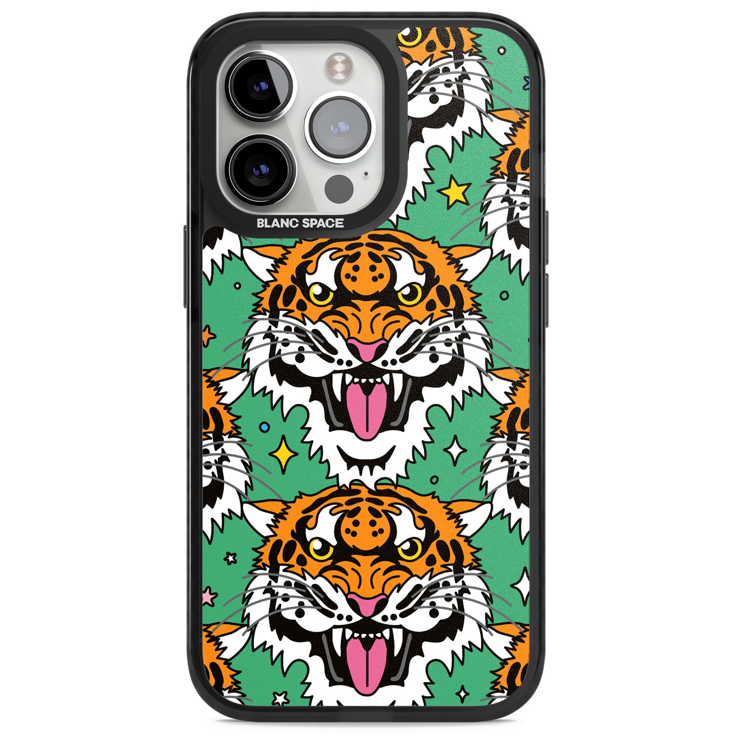 Fierce Jungle Tigers (Green) Magsafe Black Impact Phone Case for iPhone 13 Pro, iPhone 14 Pro, iPhone 15 Pro