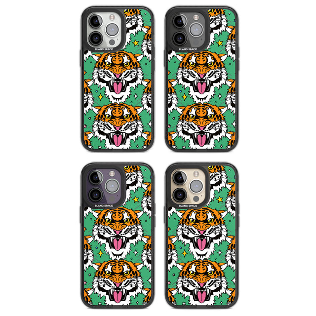 Fierce Jungle Tigers (Green) Magsafe Black Impact Phone Case for iPhone 13 Pro, iPhone 14 Pro, iPhone 15 Pro