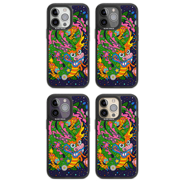 Psychedelic Jungle Dragon (Purple) Magsafe Black Impact Phone Case for iPhone 13 Pro, iPhone 14 Pro, iPhone 15 Pro