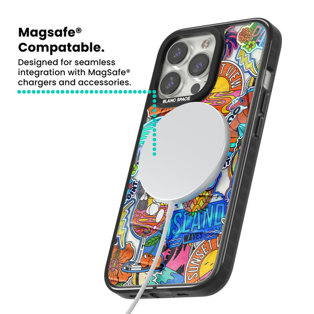 Tropical Vibes Collage Magsafe Black Impact Phone Case for iPhone 13 Pro, iPhone 14 Pro, iPhone 15 Pro