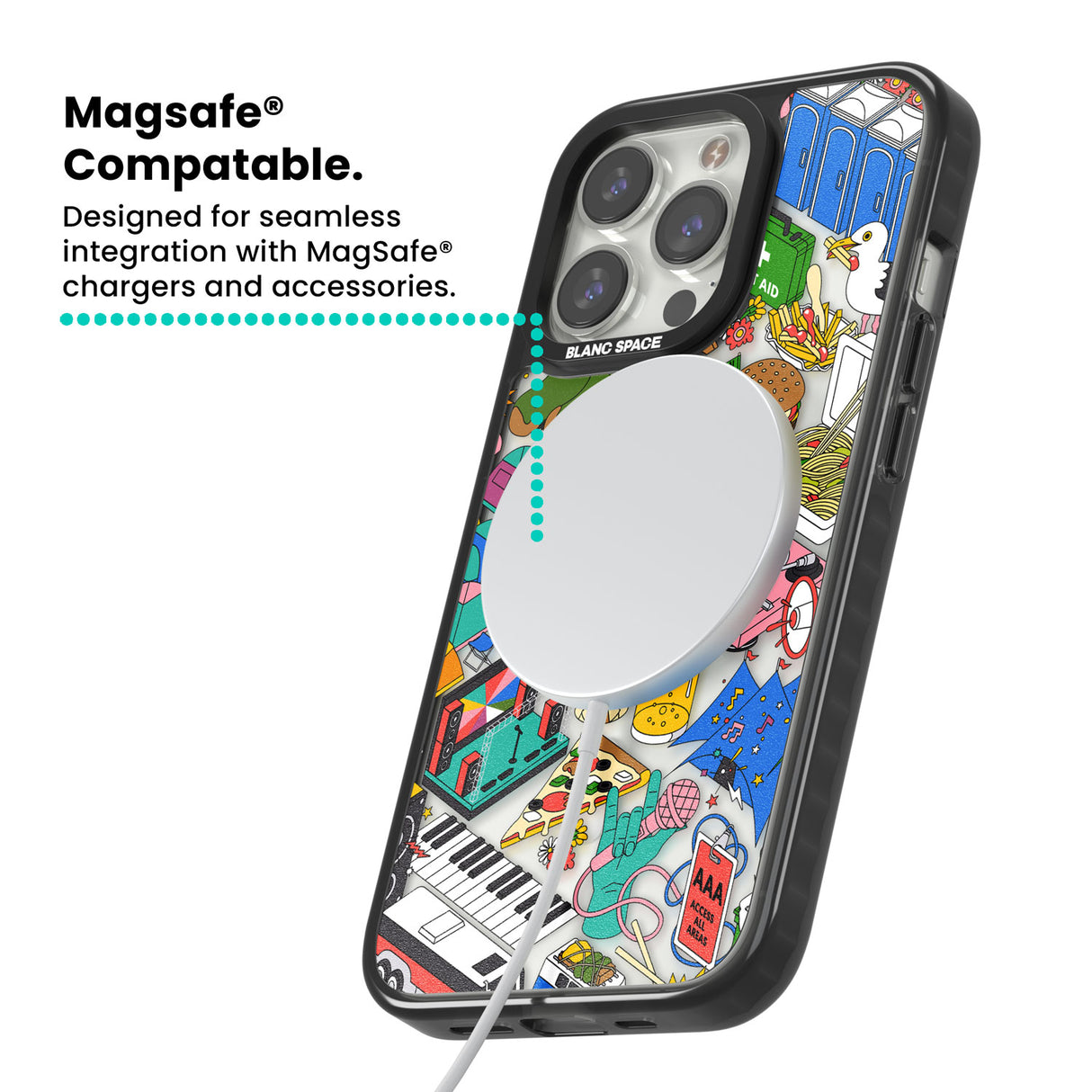 Festival Frenzy Magsafe Black Impact Phone Case for iPhone 13 Pro, iPhone 14 Pro, iPhone 15 Pro