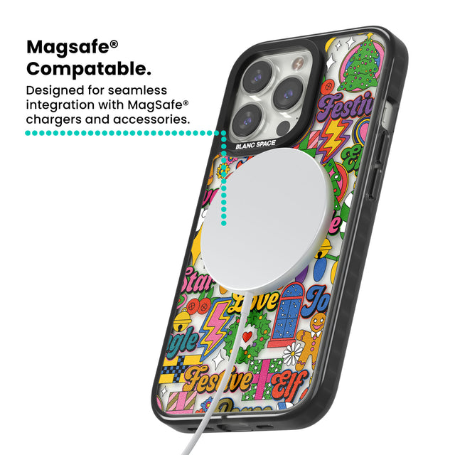 Peace & Festivities Magsafe Black Impact Phone Case for iPhone 13 Pro, iPhone 14 Pro, iPhone 15 Pro