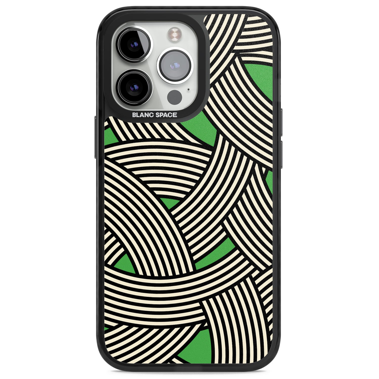 Green Optic Waves Magsafe Black Impact Phone Case for iPhone 13 Pro, iPhone 14 Pro, iPhone 15 Pro