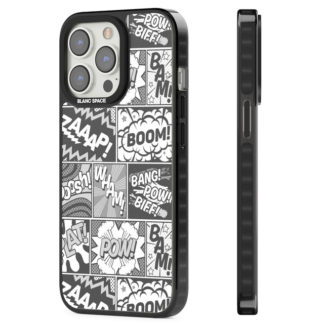 Onomatopoeia (Black & White) Magsafe Black Impact Phone Case for iPhone 13 Pro, iPhone 14 Pro, iPhone 15 Pro
