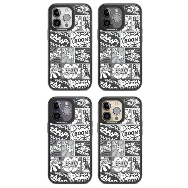 Onomatopoeia (Black & White) Magsafe Black Impact Phone Case for iPhone 13 Pro, iPhone 14 Pro, iPhone 15 Pro