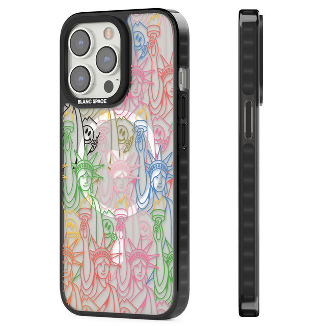 Multicolour Liberty Line Pattern Magsafe Black Impact Phone Case for iPhone 13 Pro, iPhone 14 Pro, iPhone 15 Pro