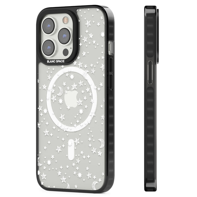 White Cosmic Galaxy Pattern Magsafe Black Impact Phone Case for iPhone 13 Pro, iPhone 14 Pro, iPhone 15 Pro