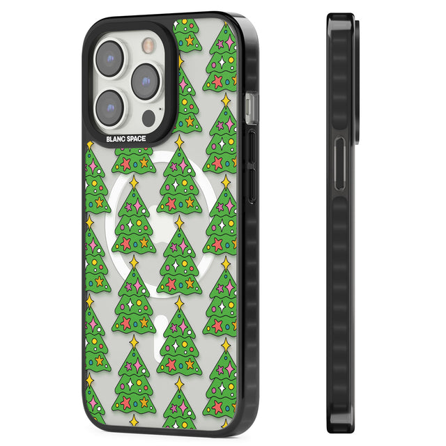 Christmas Tree Pattern (Clear) Magsafe Black Impact Phone Case for iPhone 13 Pro, iPhone 14 Pro, iPhone 15 Pro