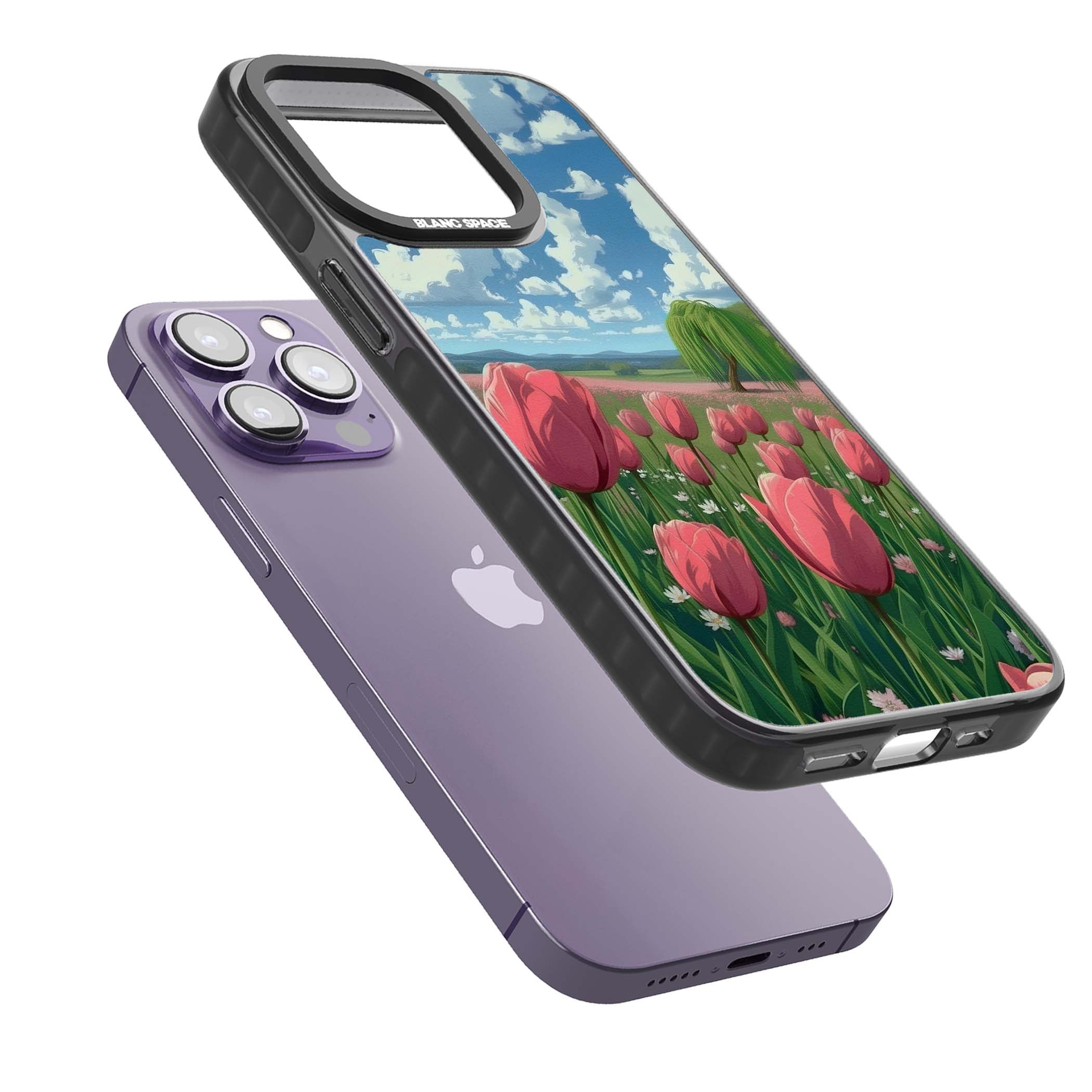 Willow By The Pink Tulips floral iPhone case | Black Impact Magsafe case for iPhone 13 Pro, iPhone 14 Pro, iPhone 15 Pro