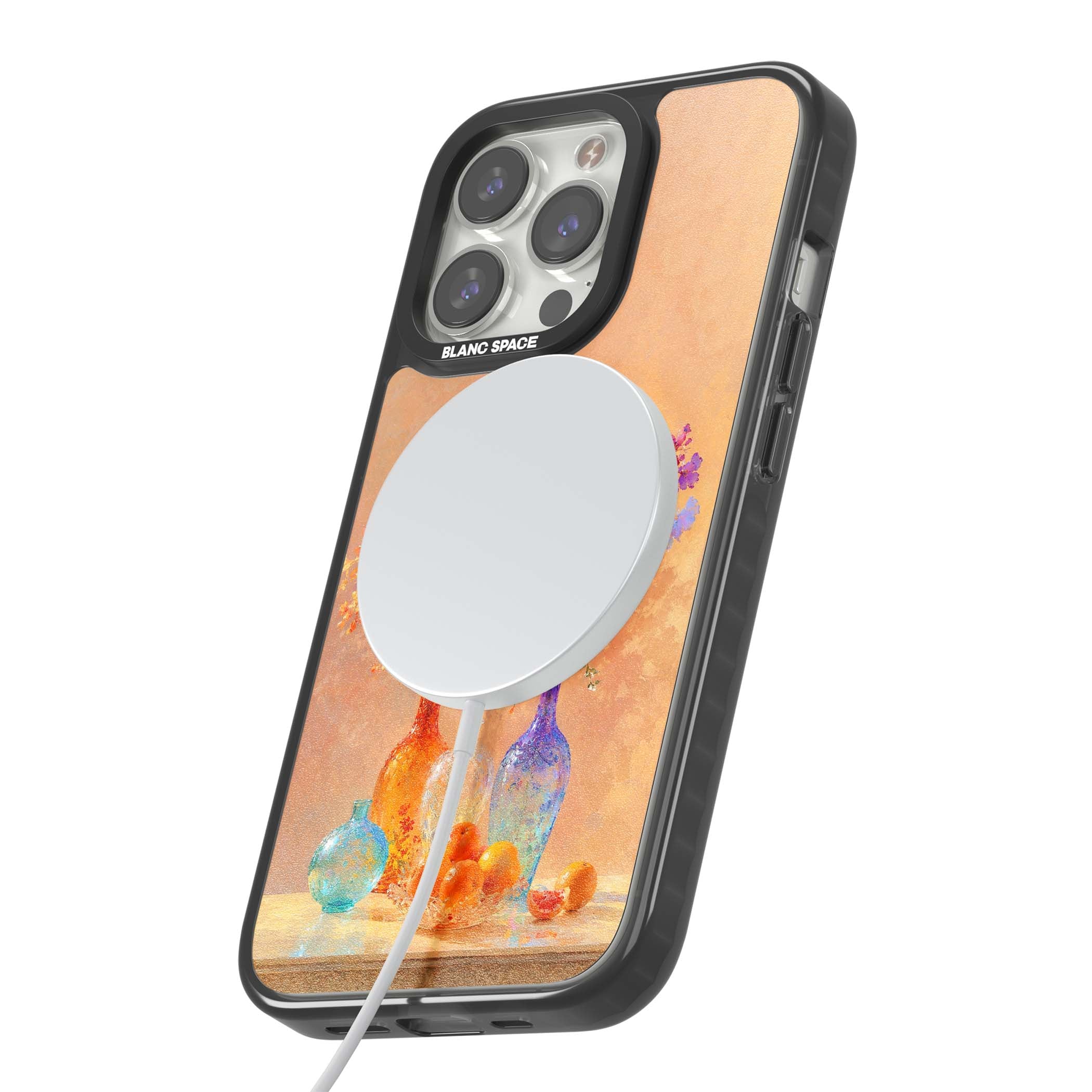 Peach Glass art iPhone case | Black Impact Magsafe case for iPhone 13 Pro, iPhone 14 Pro, iPhone 15 Pro