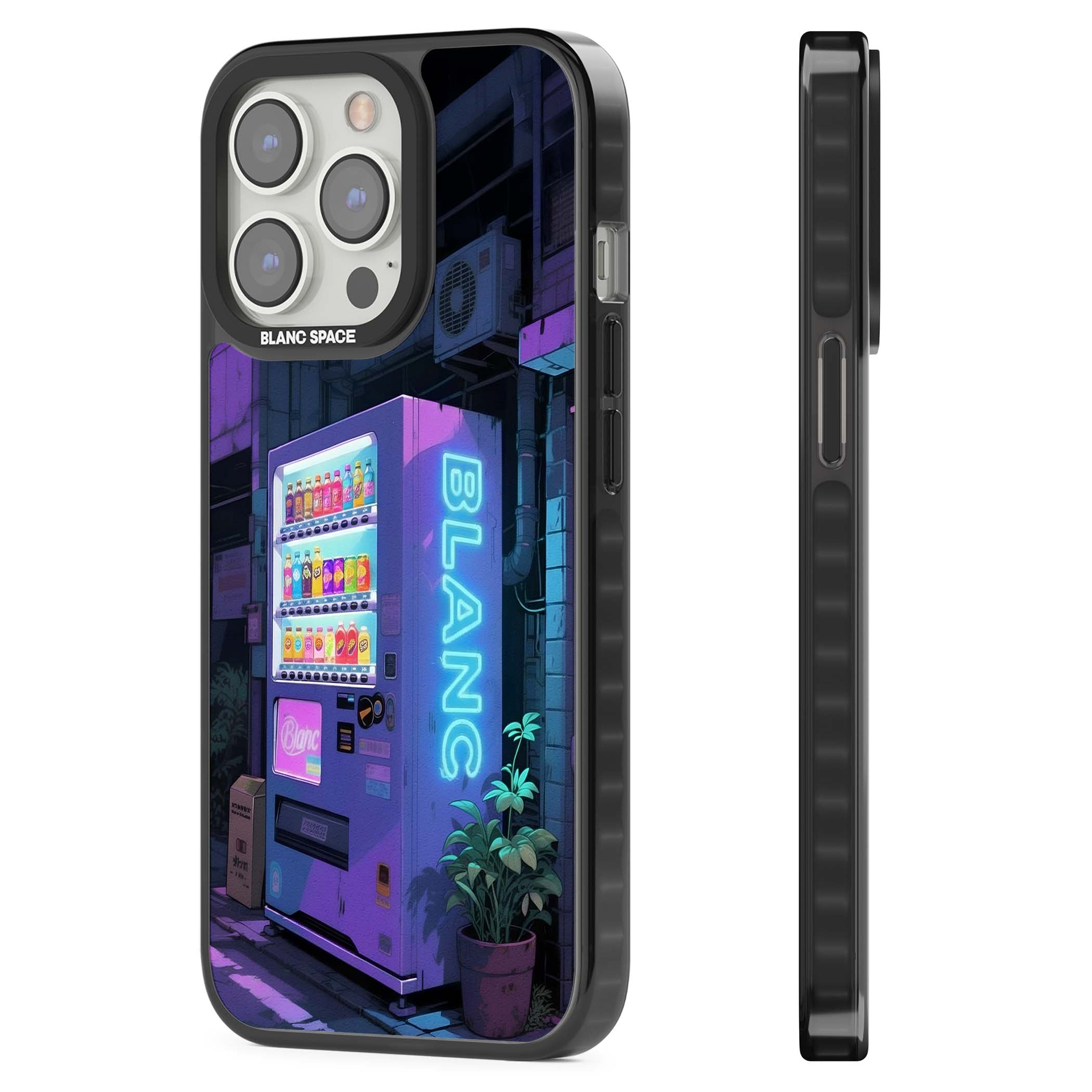 Shibuya Glow Japanese iPhone case featuring a glowing Tokyo vending machine, neon signage, and moody purple alleyway | Black Impact case for iPhone 13 Pro, iPhone 14 Pro, iPhone 15 Pro