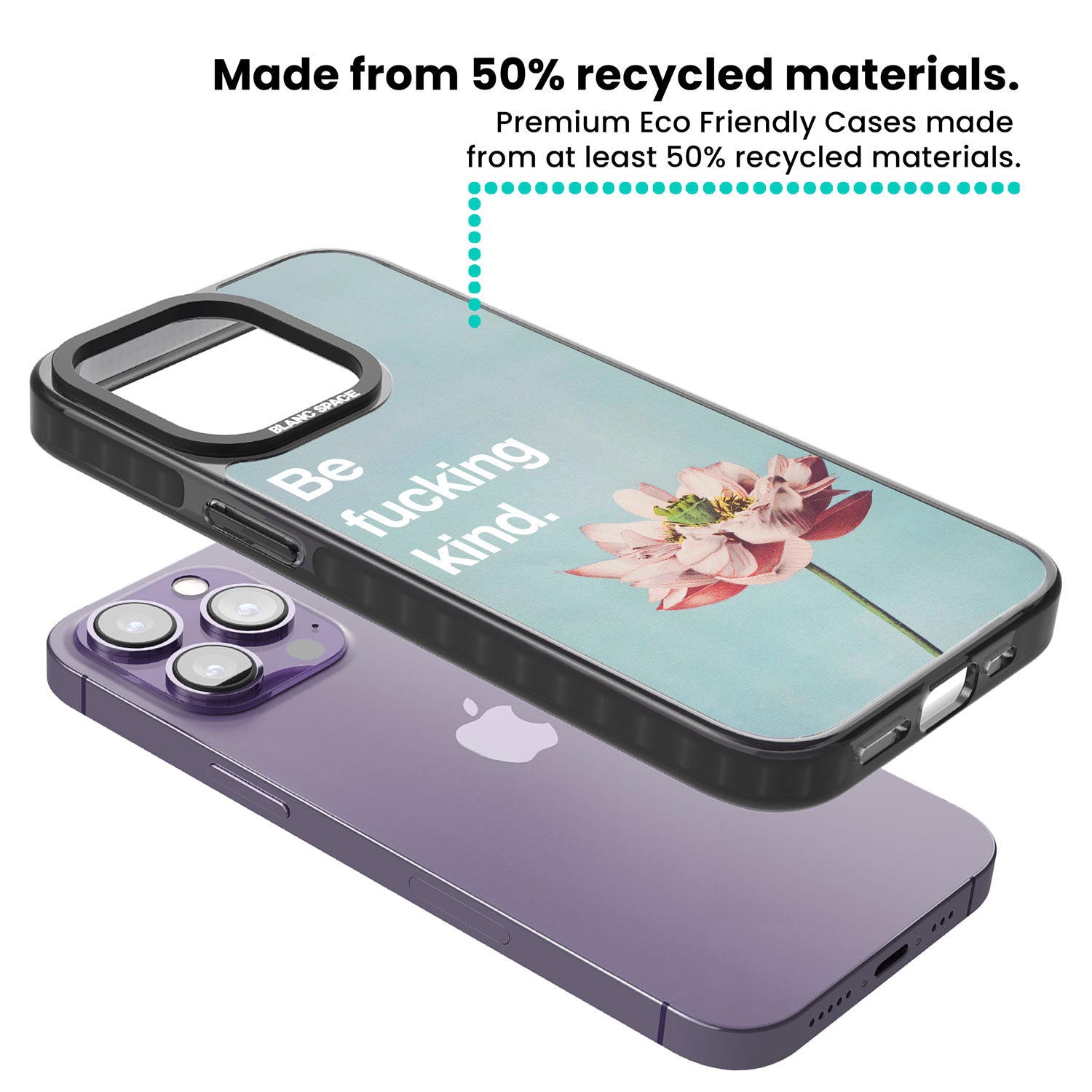 Be fucking kind Black Impact Phone Case for iPhone 13 Pro, iPhone 14 Pro, iPhone 15 Pro
