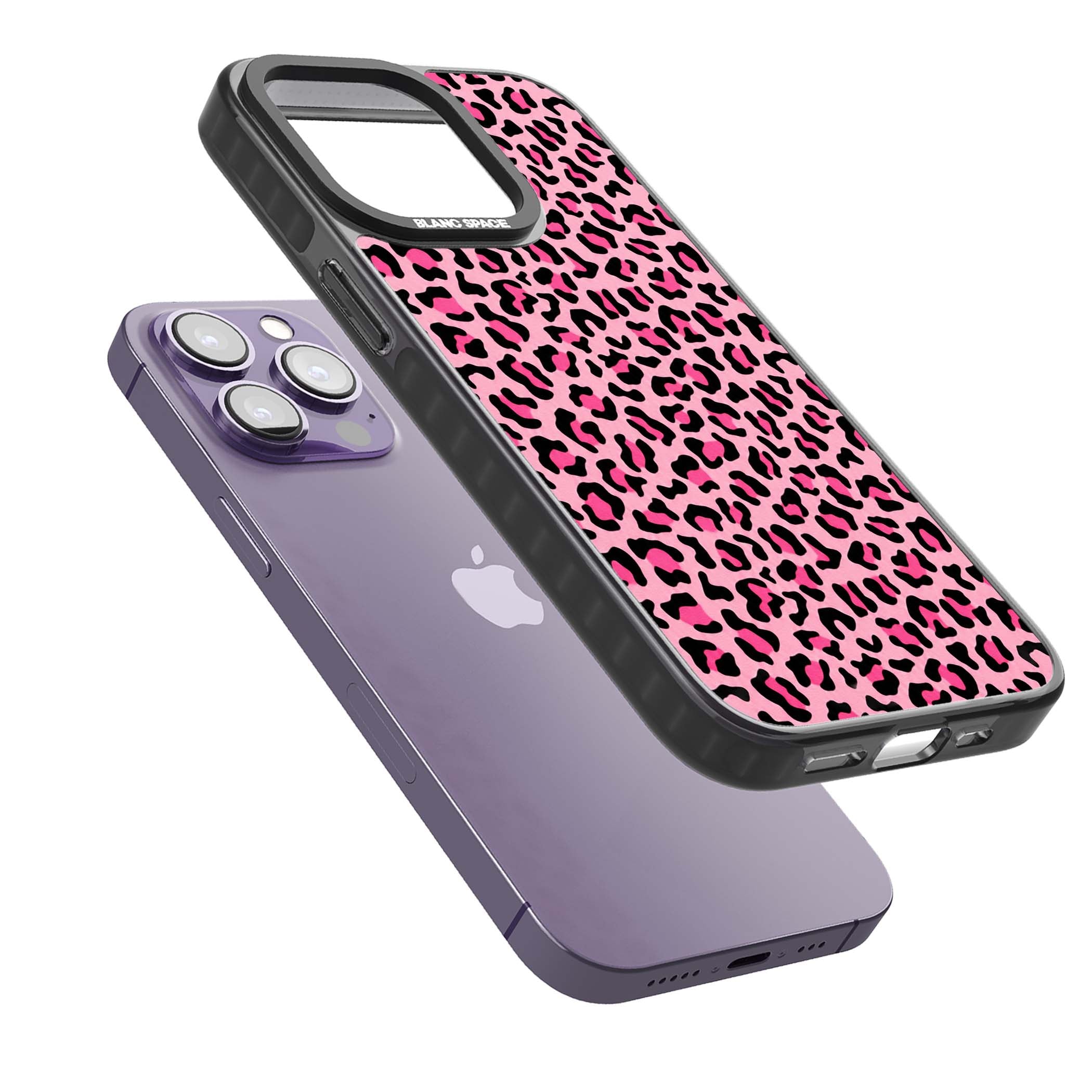 Pink Leopard baddie iPhone case | Black Impact case for iPhone 13 Pro, iPhone 14 Pro, iPhone 15 Pro
