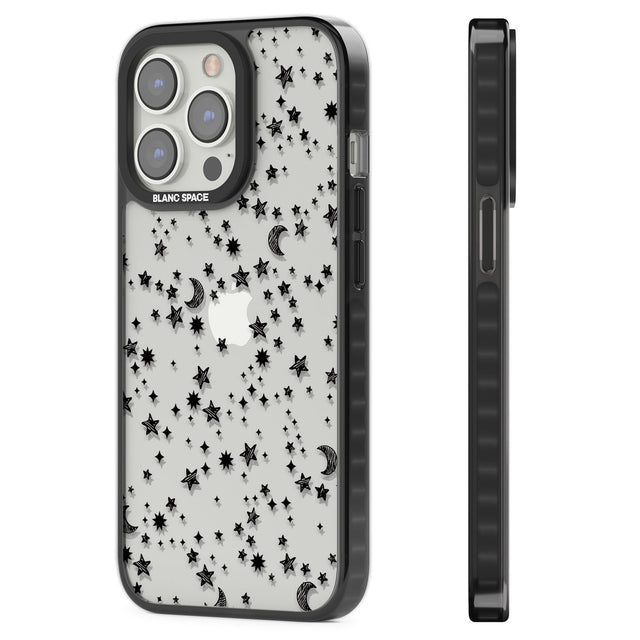 Black Cosmic Galaxy Pattern Black Impact Phone Case for iPhone 13 Pro, iPhone 14 Pro, iPhone 15 Pro