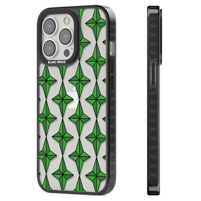 Emerald Stars Pattern (Clear) Black Impact Phone Case for iPhone 13 Pro, iPhone 14 Pro, iPhone 15 Pro